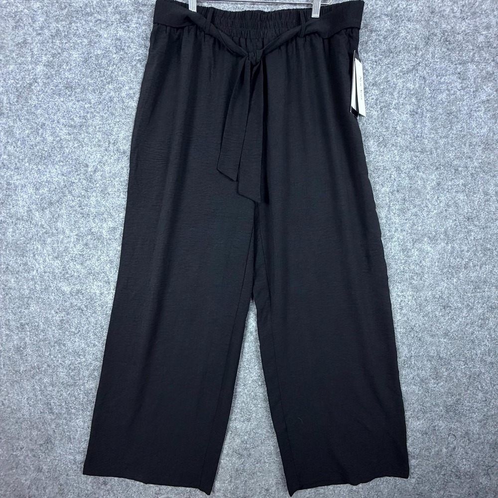 New York Casual Pants Women 1X Black‎ Wide Leg Elastic Waist Drawstring Flowy